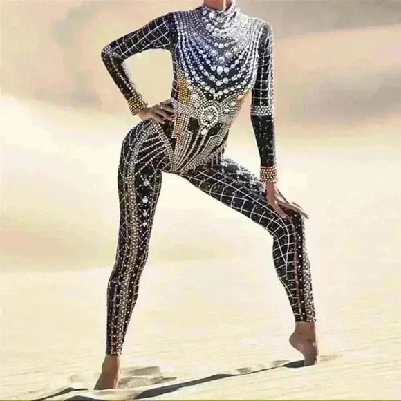 Sparkly Rhinestones Jumpsuit, Crystal Jumpsuit - Picture 3 of 4